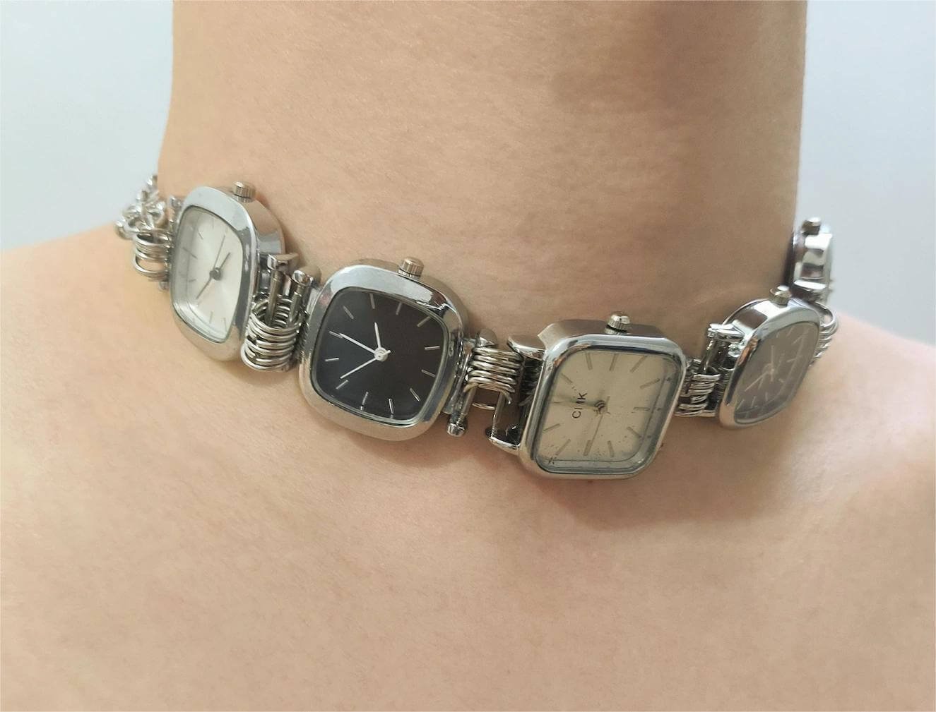 Handmade rave style watch choker necklace with adjustable band