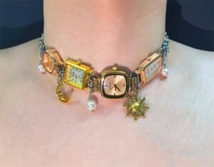 Statement handmade watch choker necklace ideal for rave and festival fashion