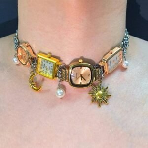 Statement handmade watch choker necklace ideal for rave and festival fashion