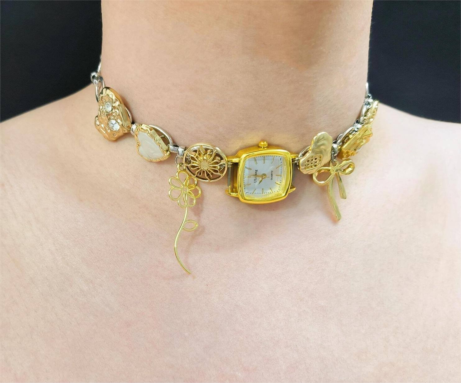 Handmade rose gold watch choker necklace a timeless piece inspired by Dua Lipa