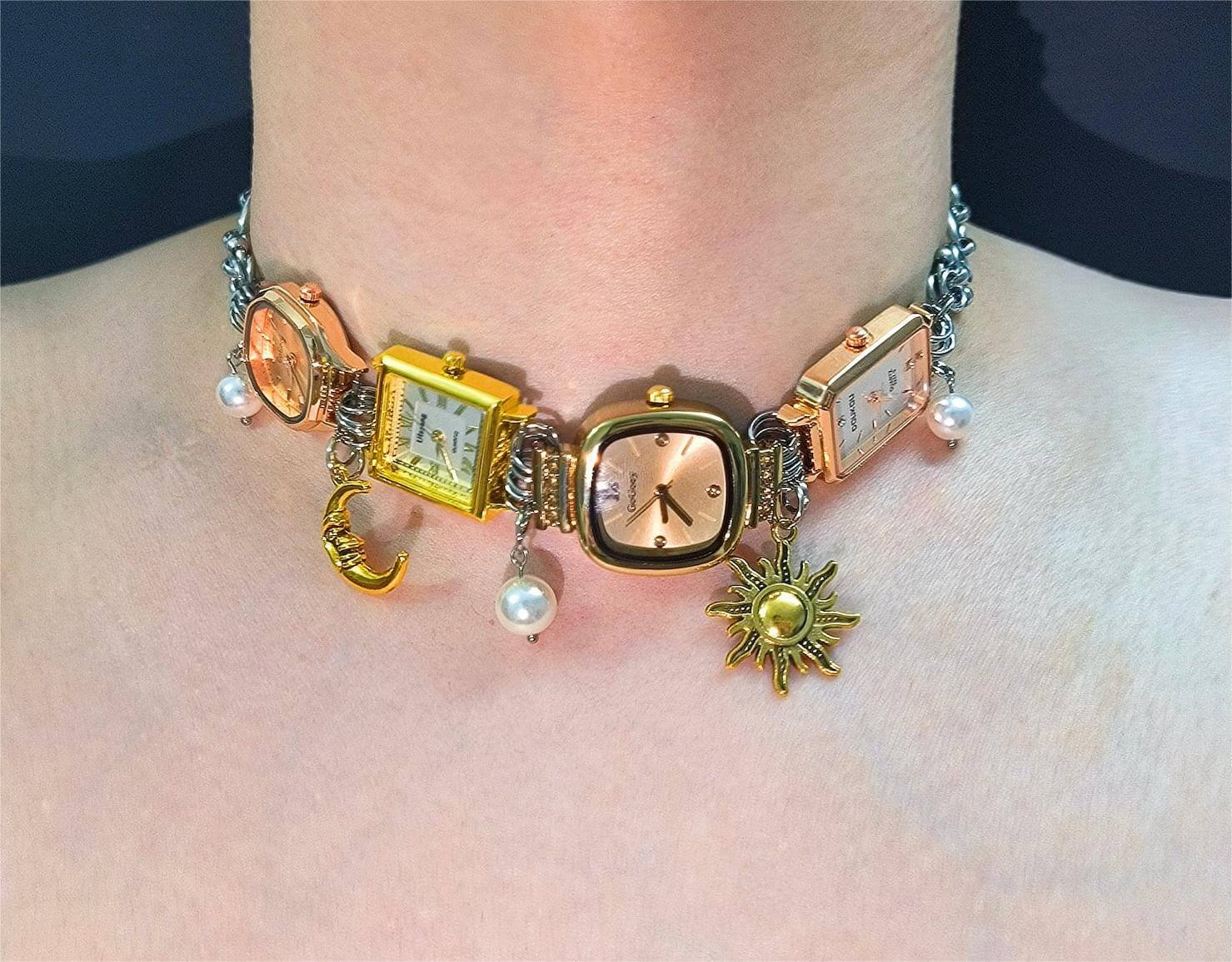 Statement handmade watch choker necklace ideal for rave and festival fashion