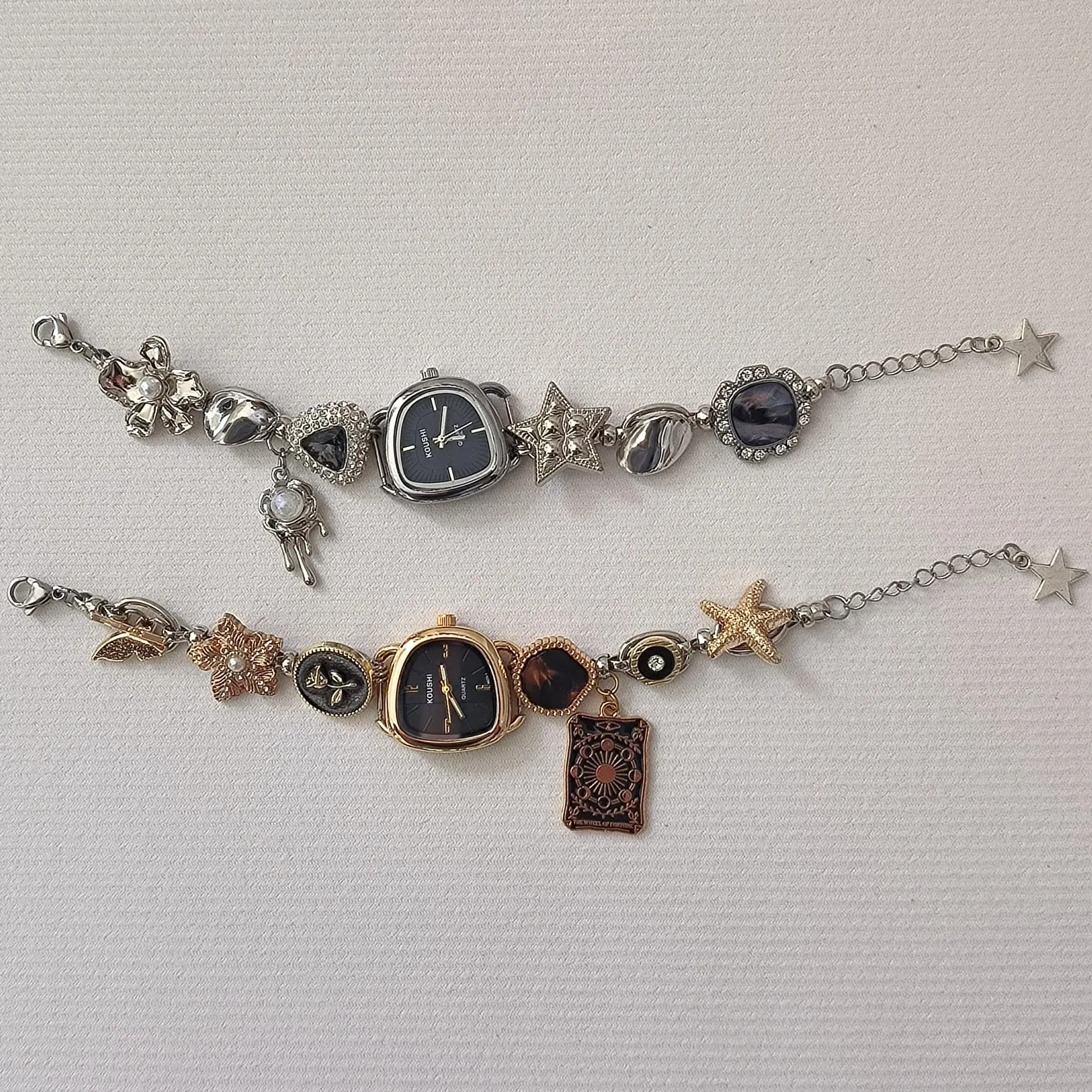 Bracelet watch engineered for charm paths and high-speed button action zones