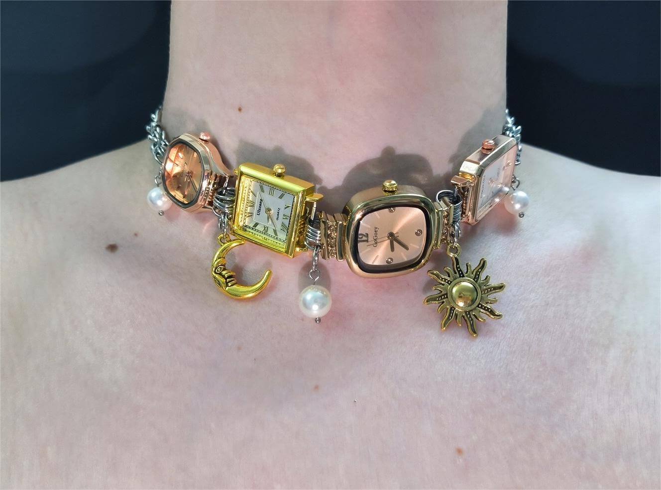 Vintage inspired handmade watch choker necklace popular with celebrities like Gigi Hadid