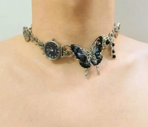 Handmade silver stainless steel watch choker necklace worn by Ariana Grande
