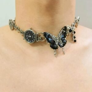 Handmade silver stainless steel watch choker necklace worn by Ariana Grande
