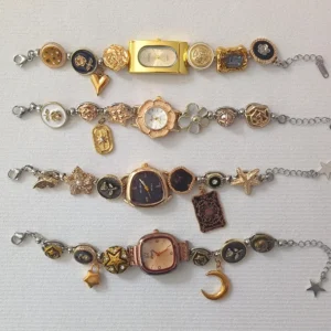 Flat-surfaced bracelet watch design for charm add-ons and simple button control