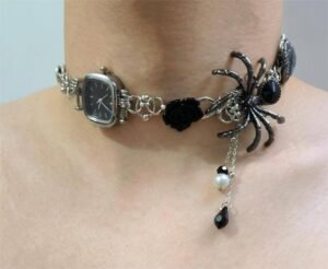 Handmade streetwear watch choker necklace popular with celebrities like Emma Chamberlain