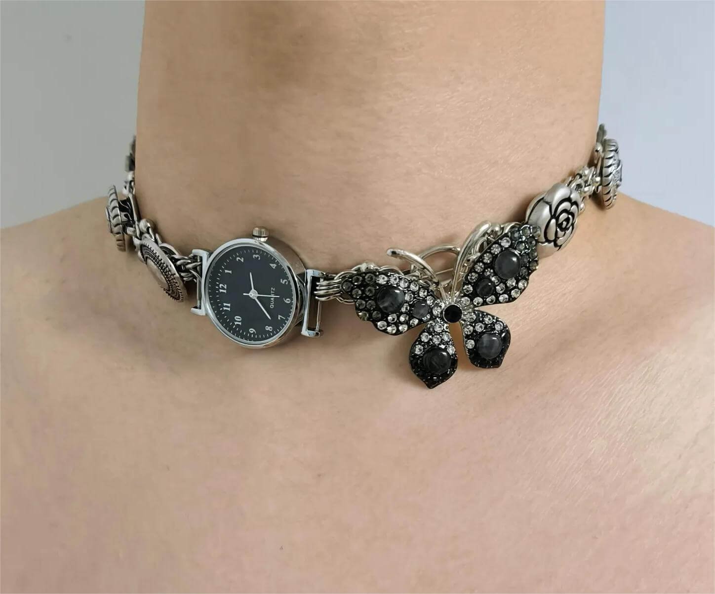 Handmade pendant watch choker necklace