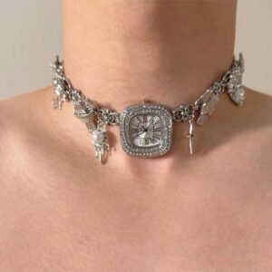 Handmade retro-futuristic watch choker necklace a timeless piece inspired by Ariana Grande