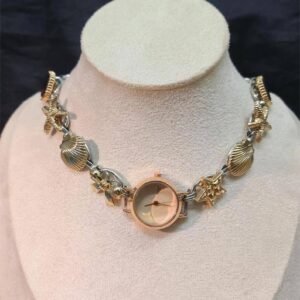 Handmade retro-futuristic watch choker necklace a timeless piece inspired by Bella Hadid