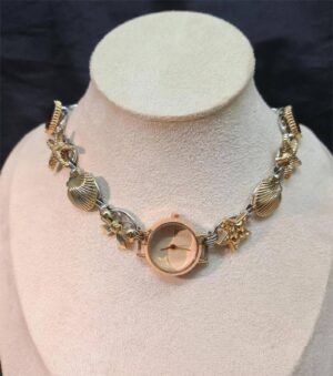 Handmade retro-futuristic watch choker necklace a timeless piece inspired by Bella Hadid