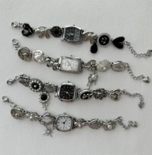Stainless steel bracelet accessory handmade for Y2K moments featuring button design and artisan charms