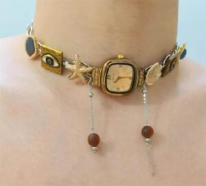 Handmade adjustable band watch choker necklace worn by Selena Gomez