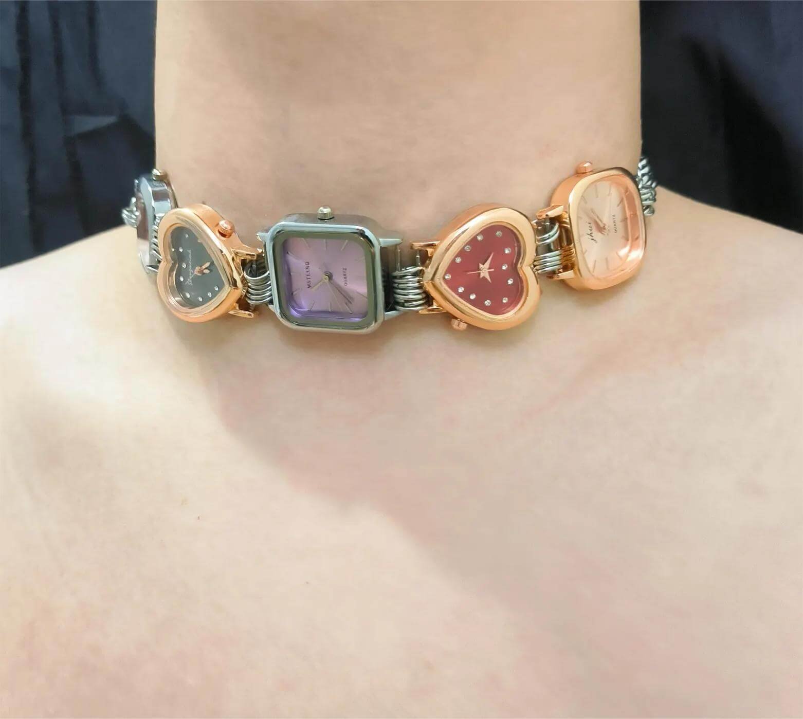 Handmade watch choker necklace featured in celebrity fashion