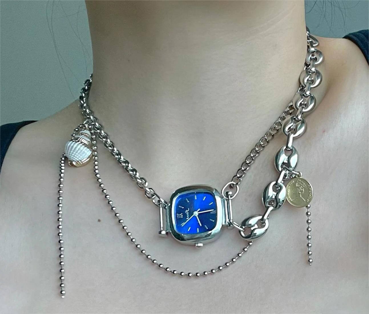 Handmade pendant watch choker necklace inspired by Emma Chamberlain