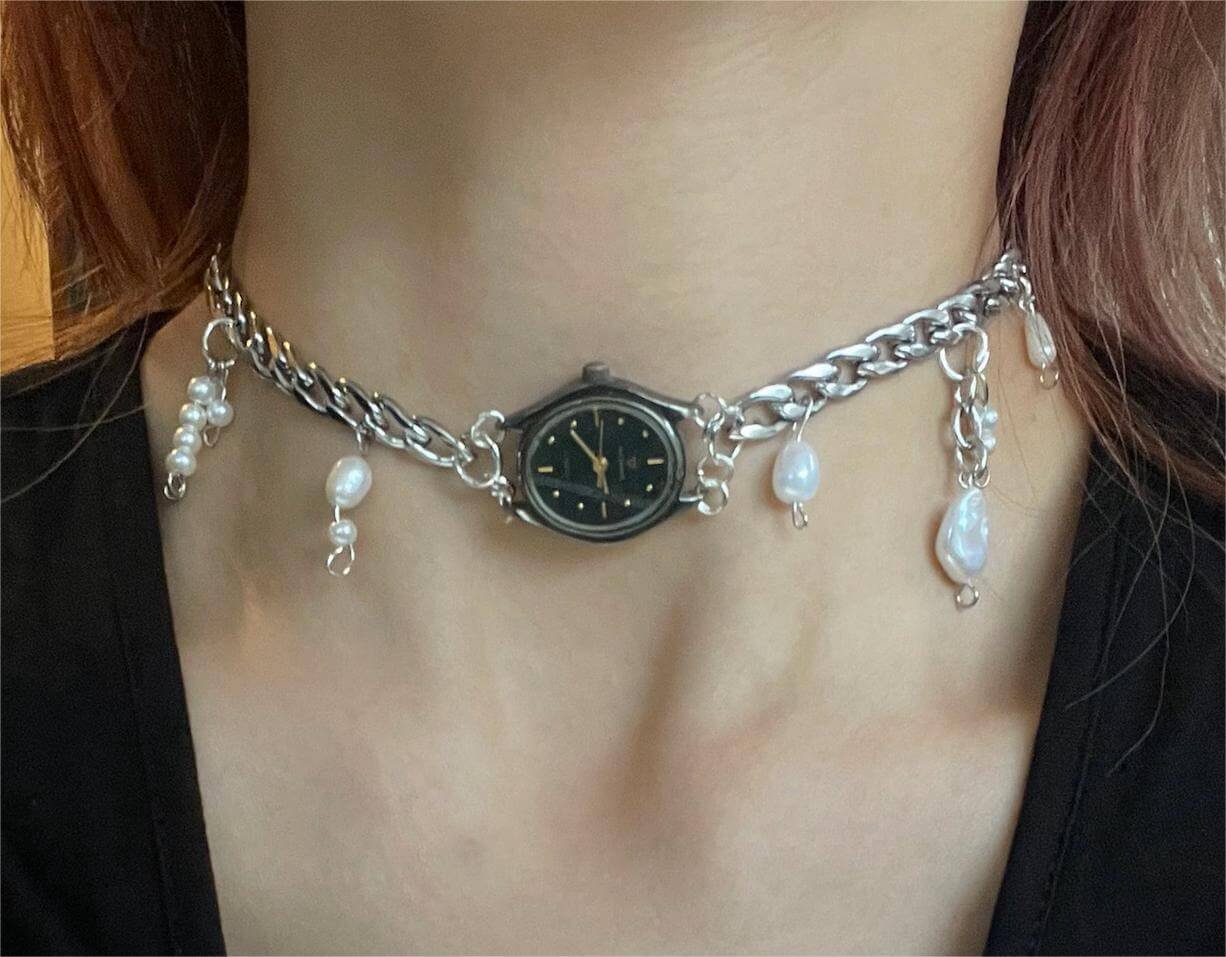 Handmade formal watch choker necklace popular among fans of Selena Gomez