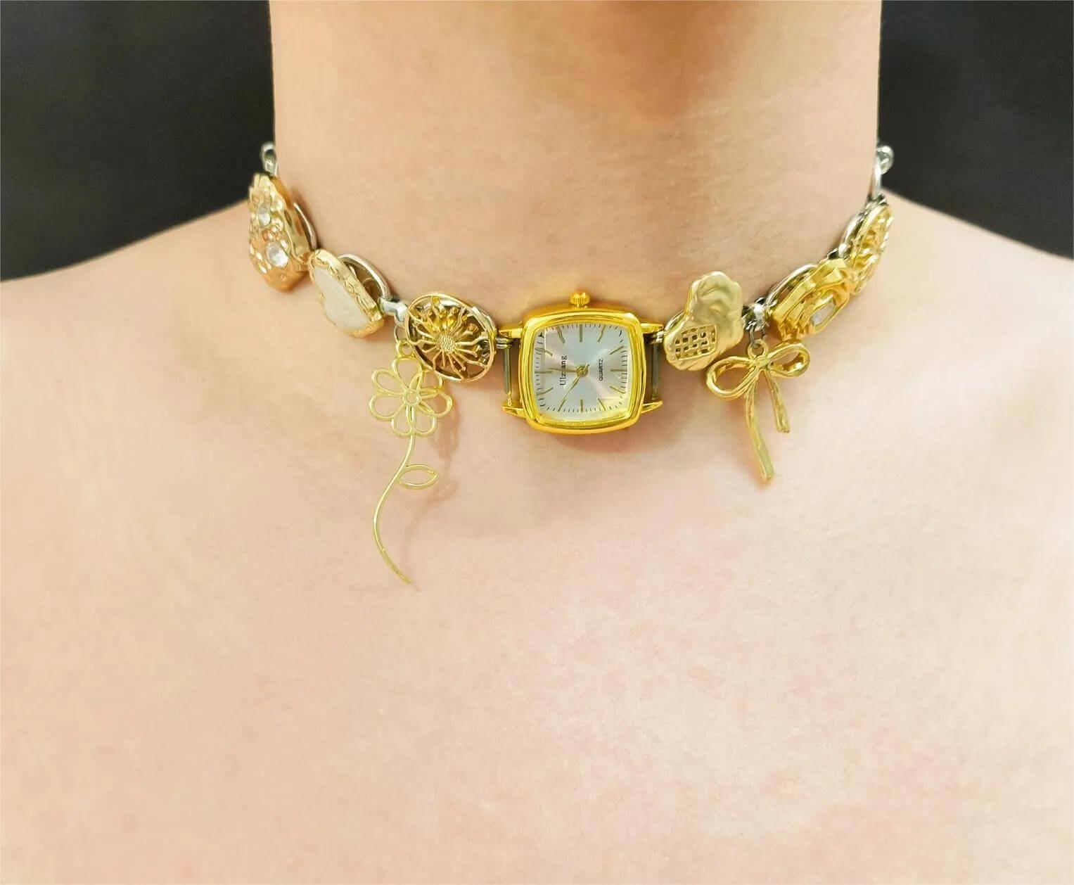 Handmade beaded watch choker necklace
