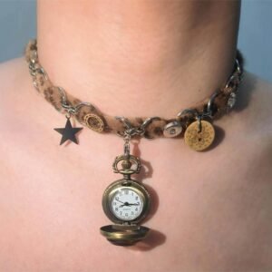 Handmade beaded watch choker necklace worn by Hailey Bieber
