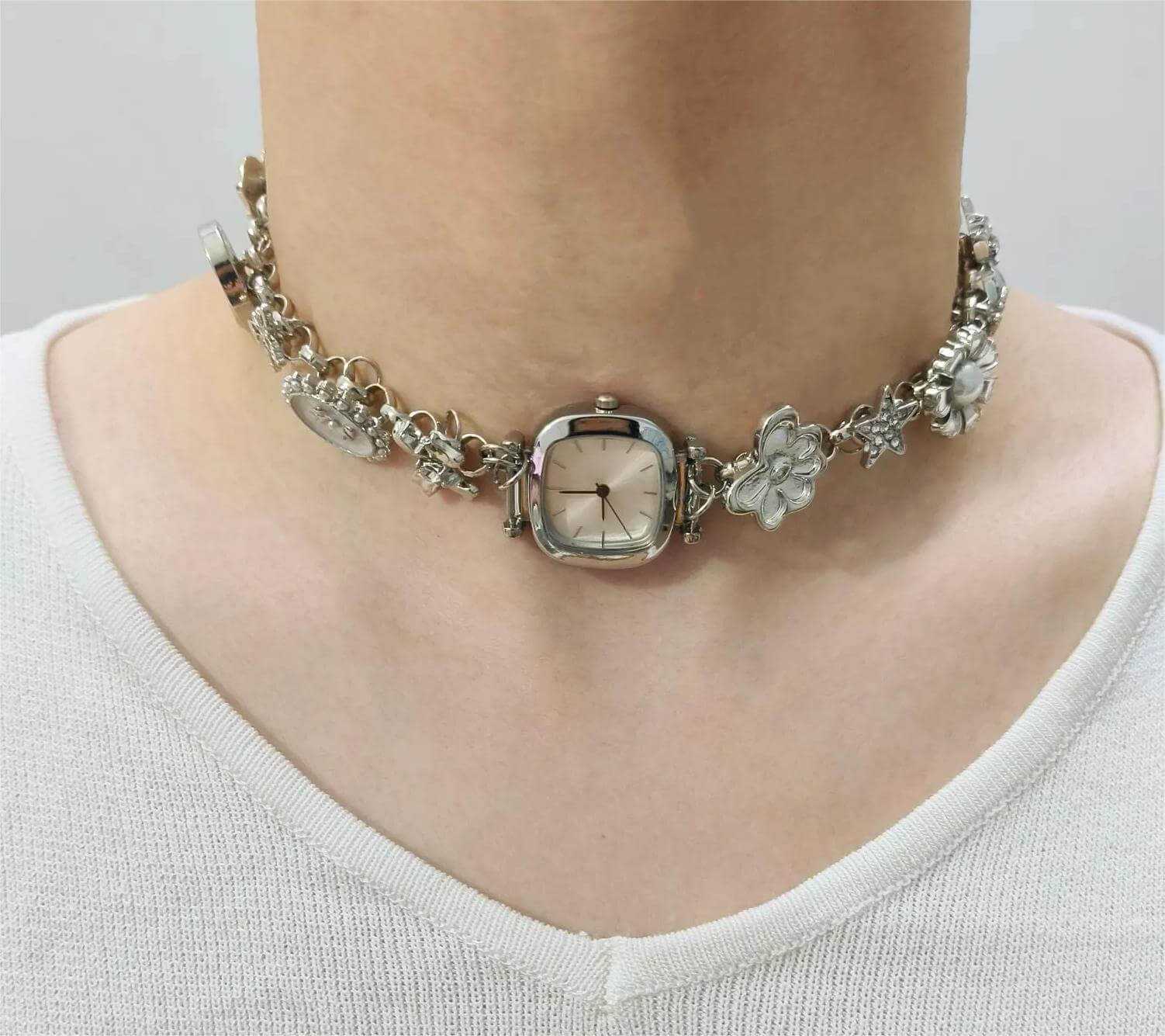 Handmade pendant watch choker necklace worn by Gigi Hadid