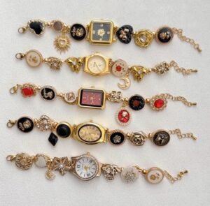 Handmade titanium fashion bracelet combining Y2K vibes and Taylor Swift inspiration through bold charms and mechanical buttons