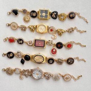 Handmade titanium fashion bracelet combining Y2K vibes and Taylor Swift inspiration through bold charms and mechanical buttons
