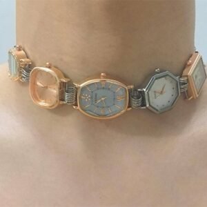 Handmade beaded watch choker necklace popular with celebrities like Dua Lipa