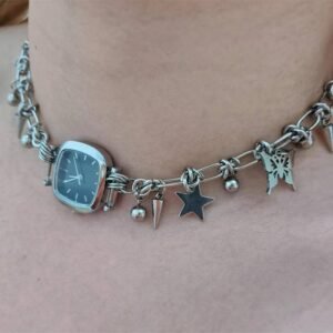 Handmade adjustable band watch choker necklace popular among fans of Billie Eilish