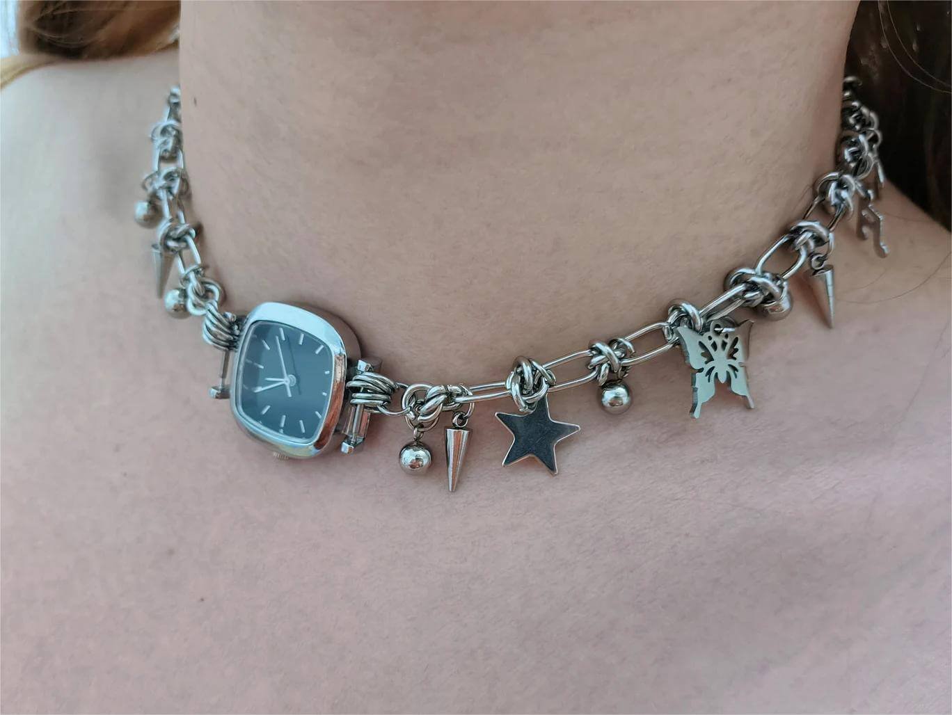 Handmade adjustable band watch choker necklace popular among fans of Billie Eilish