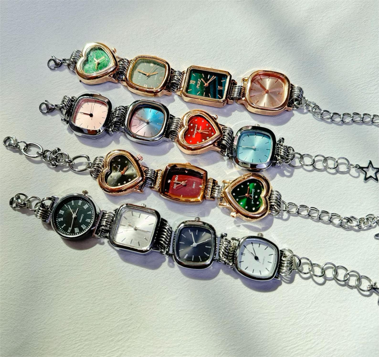 Custom titanium watch bracelet designed for Taylor Swift-inspired fashion using buttons and ornamental charms