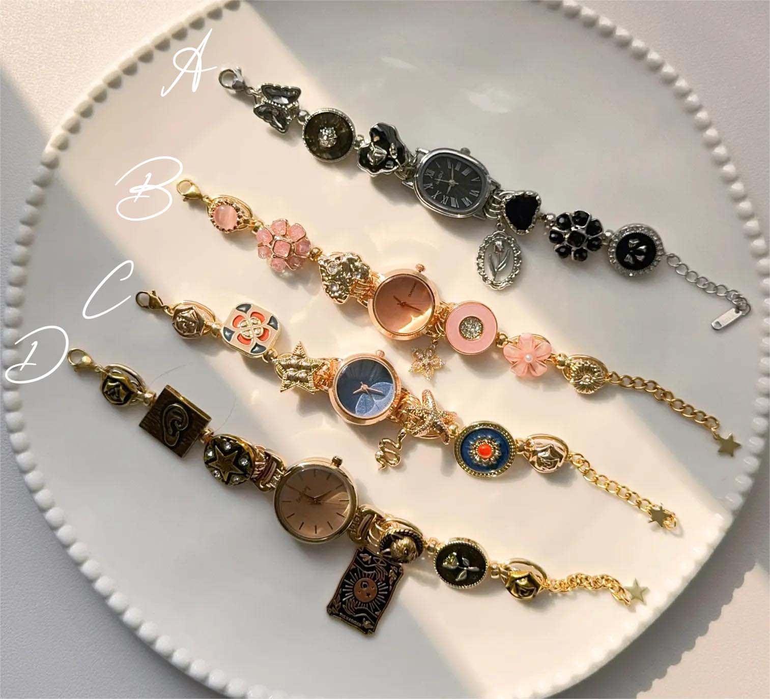 titanium watch bracelet with dangling charms and industrial buttons