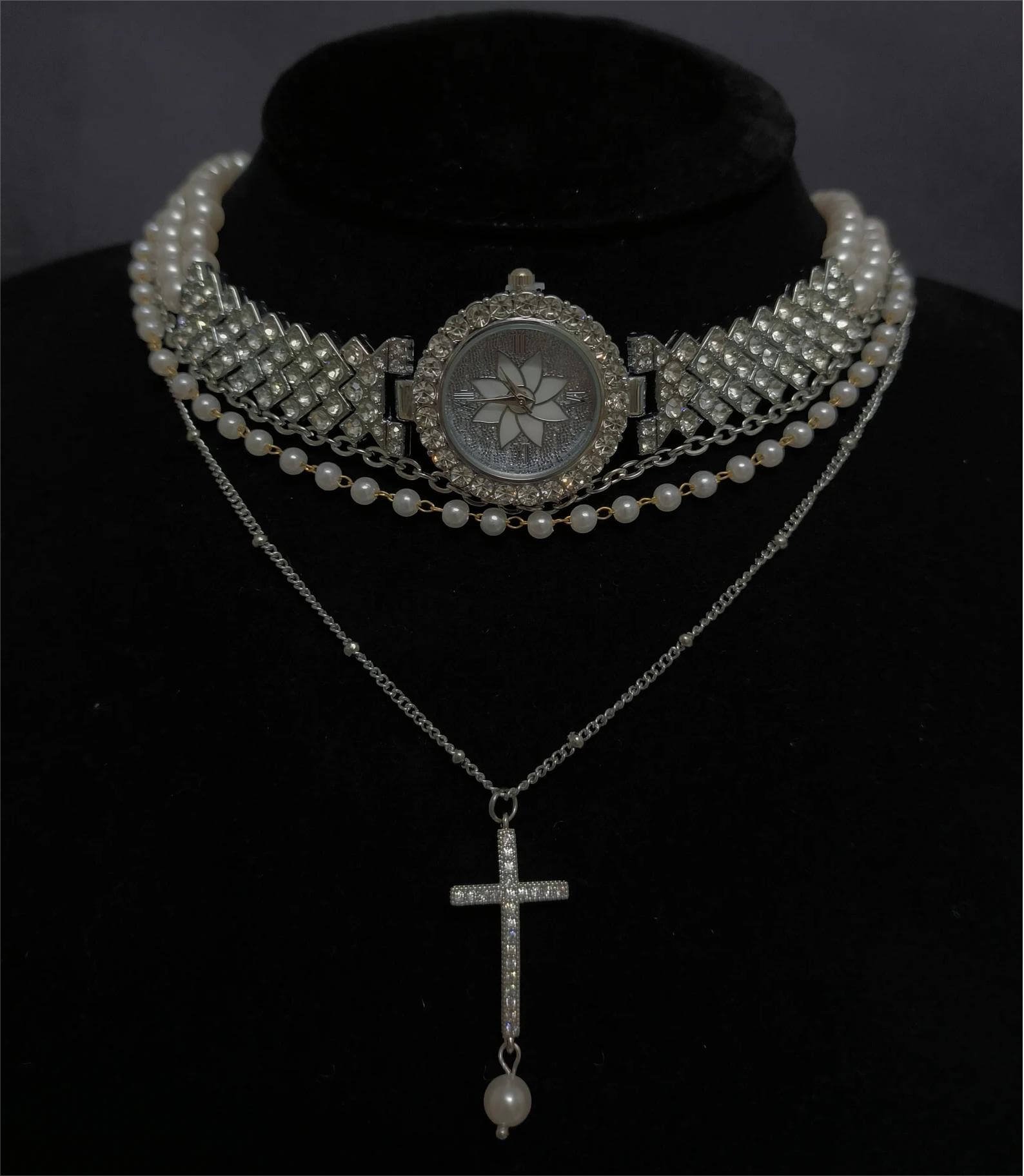 Handmade silver watch choker necklace popular among fans of Megan Thee Stallion