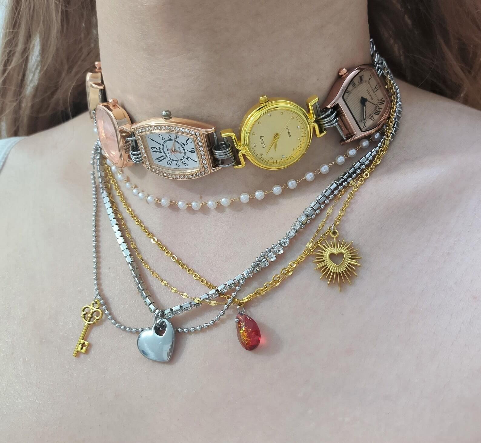 Luxury handmade watch choker necklace with adjustable band