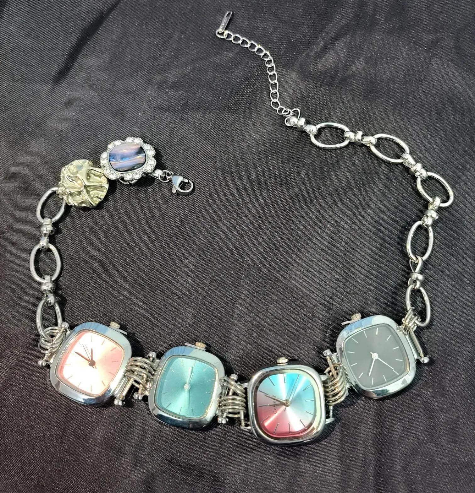 Handmade multi-watch face choker necklace ideal for rave and festival fashion