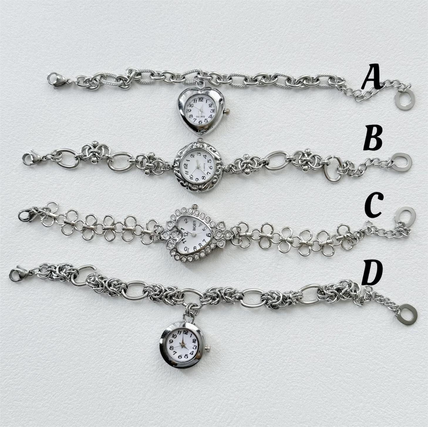 Handcrafted stainless steel watch bracelet made for fans of Taylor Swift using charm layering and secure buttons