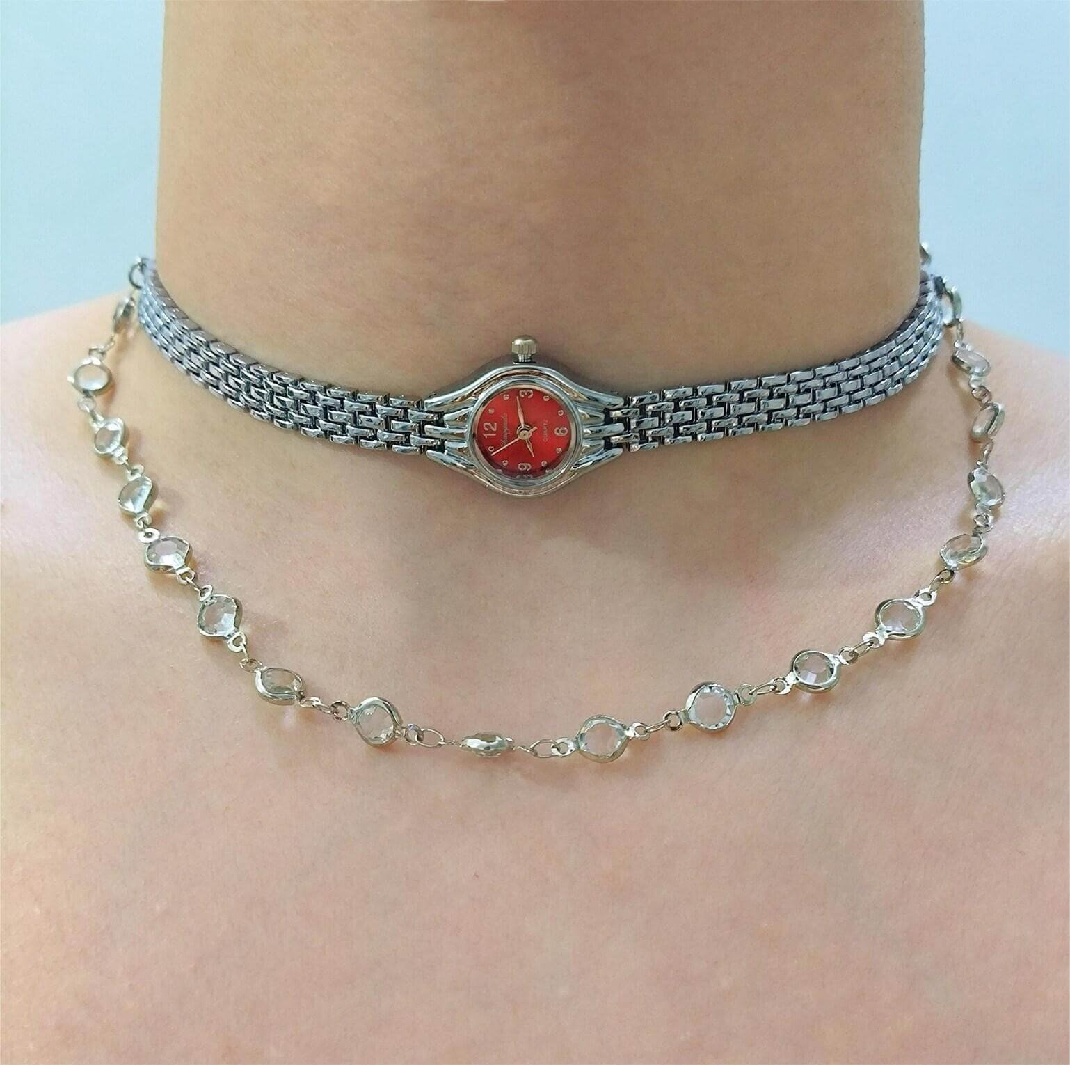 Statement handmade watch choker necklace popular with celebrities like Emma Chamberlain