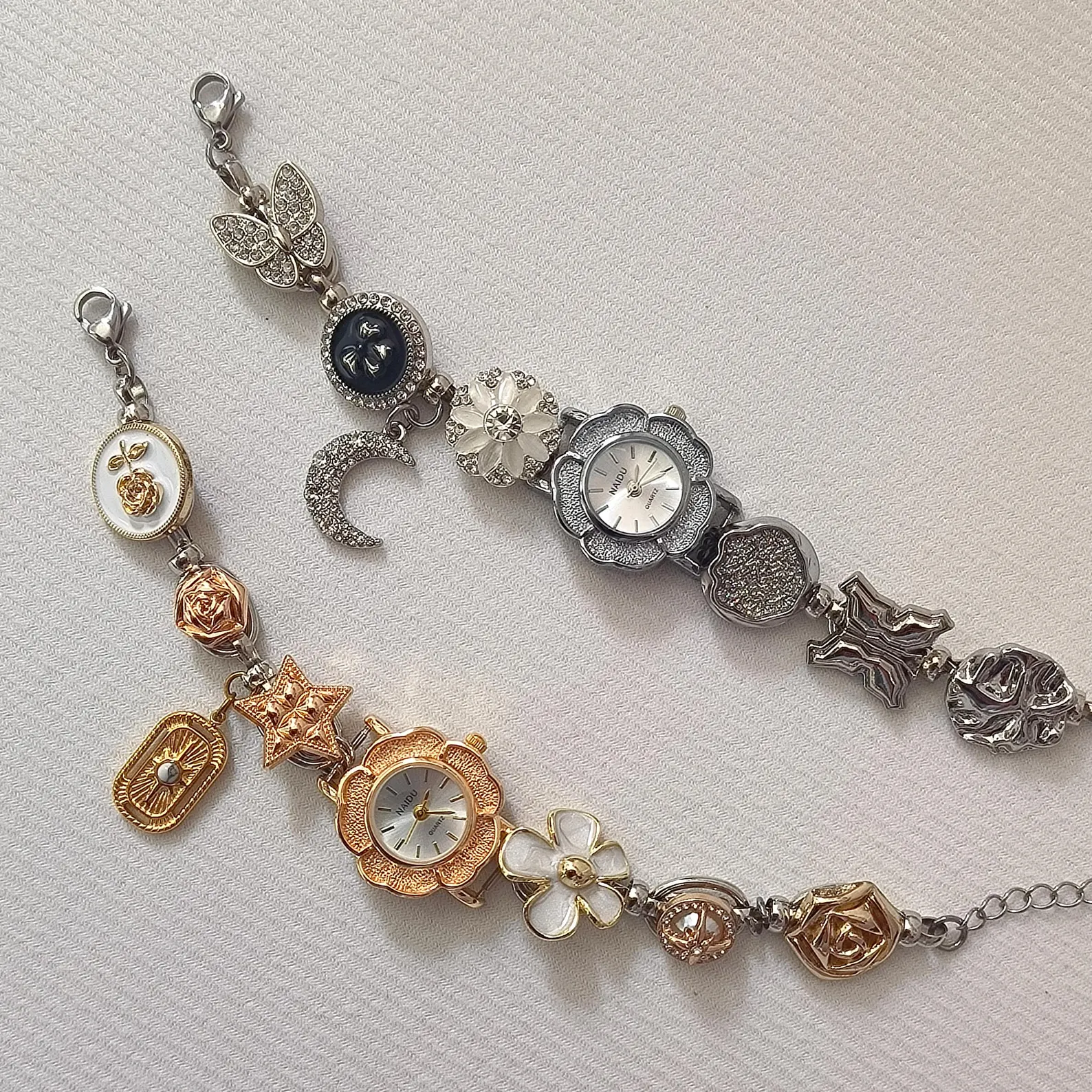 Chic bracelet watch designed for streetwear, charm movement, and recessed buttons