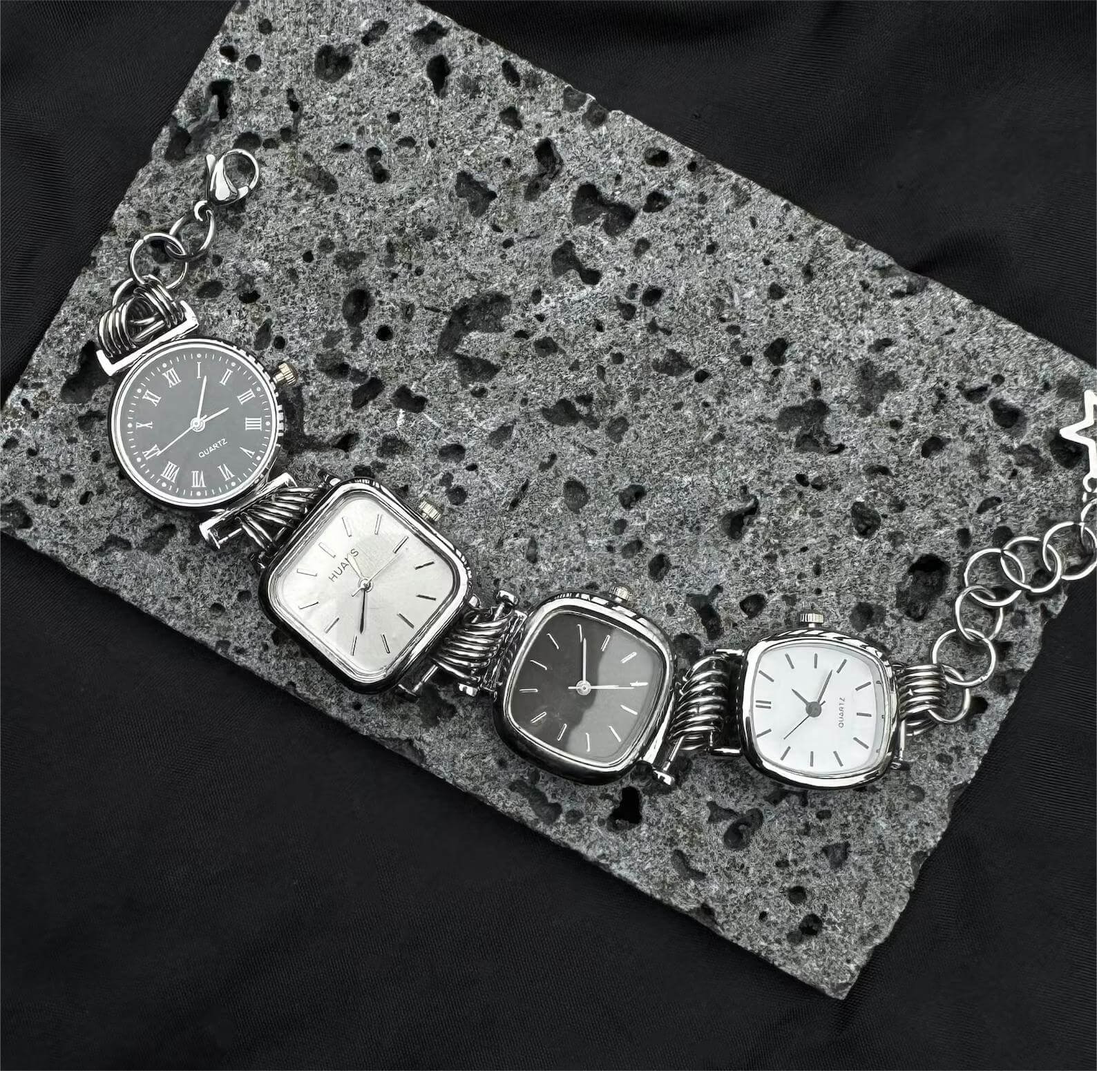 Handmade retro-futuristic watch choker necklace popular with celebrities like Gigi Hadid