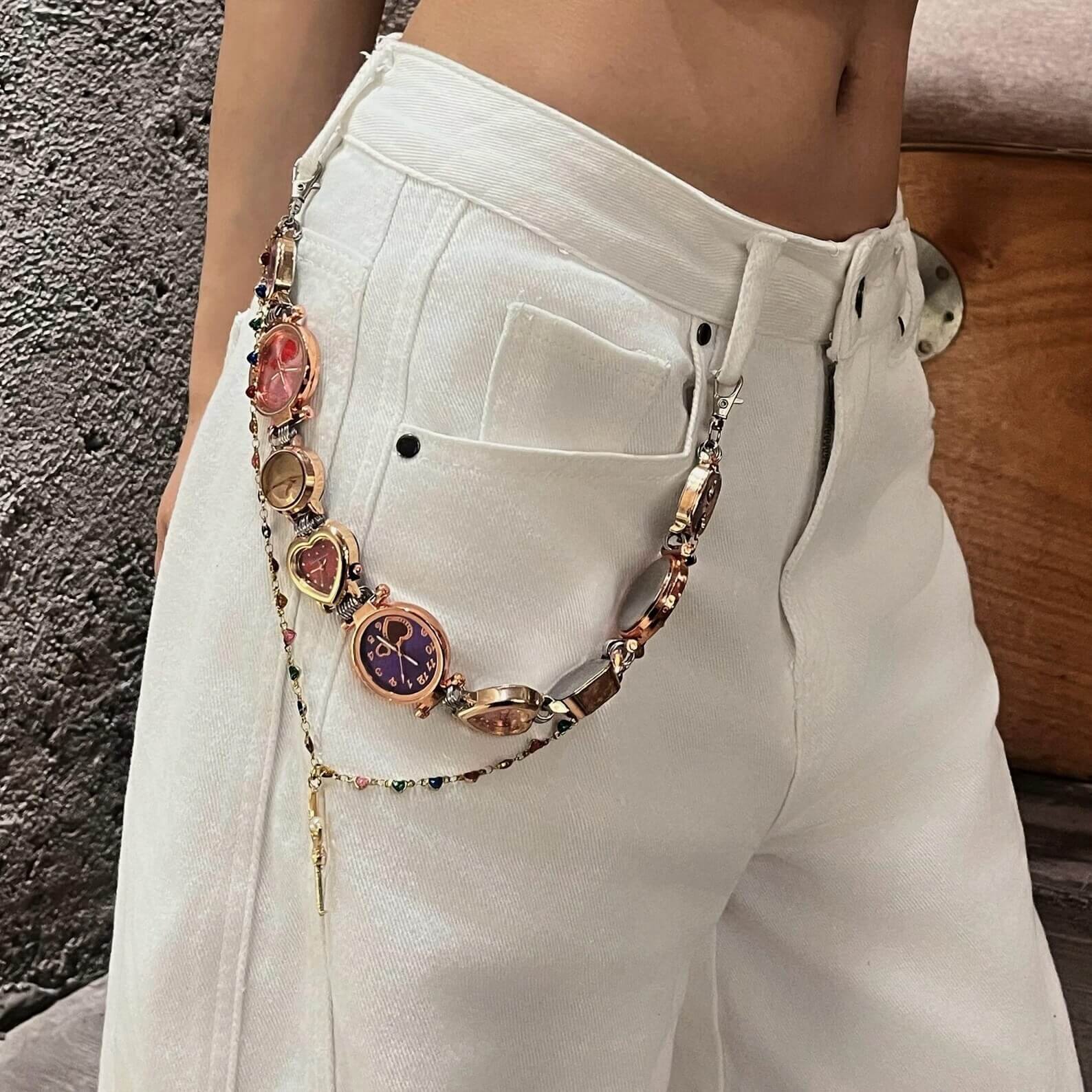 Embrace cyberpunk fashion with luxury watch charm chain USA inspired by Bella Hadid, a unique accessory for any purse.