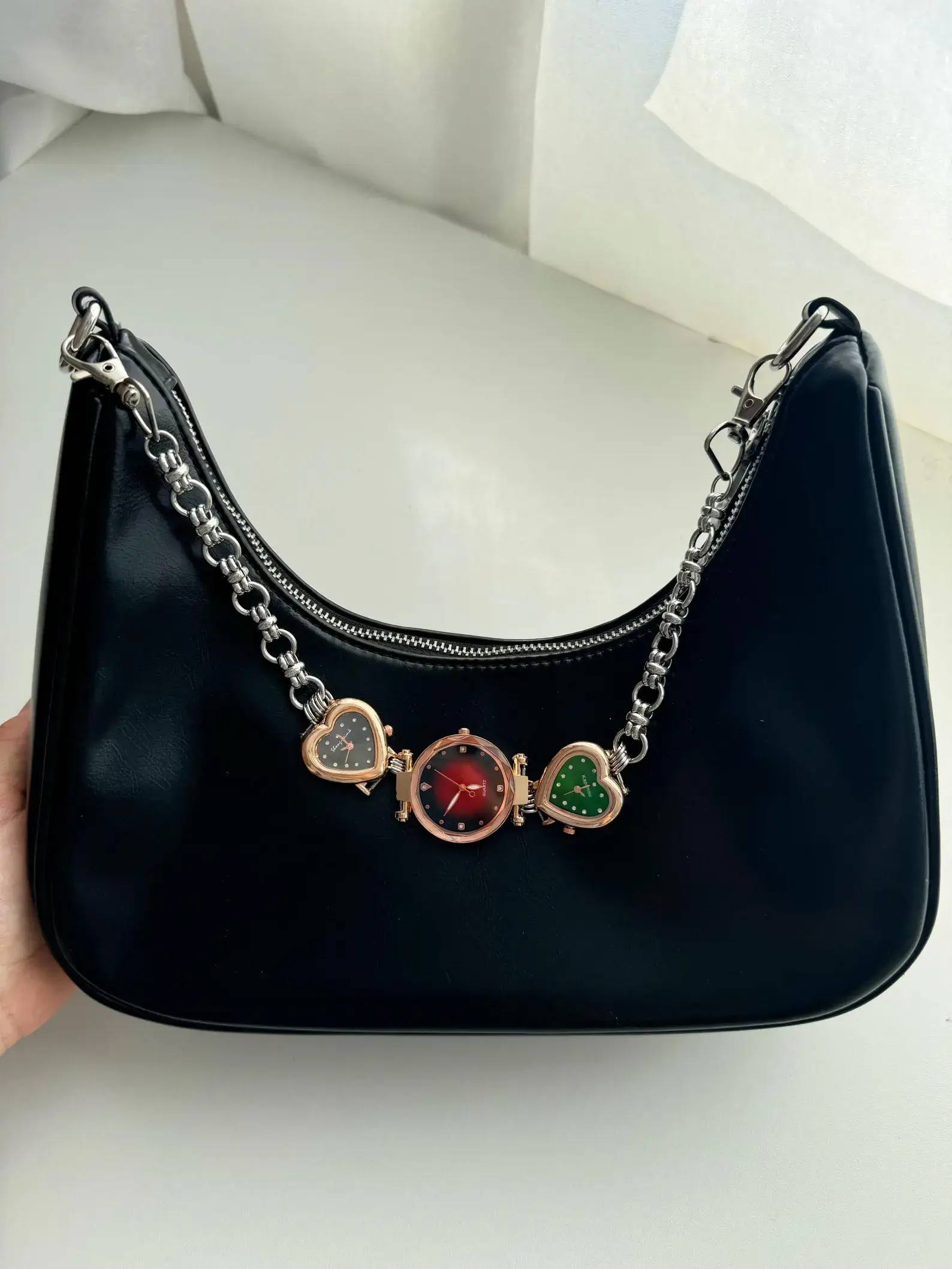 Styled by celebrities: glam watch bag charm inspired by Billie Eilish, crafted for bold streetwear looks.