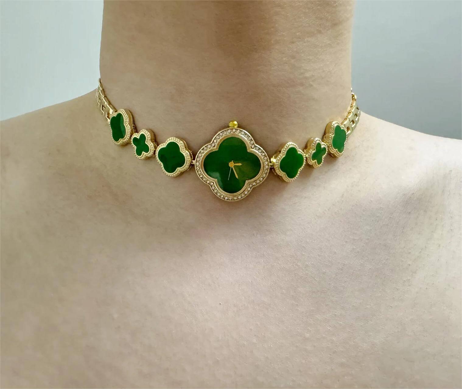 Handmade multi-watch face choker necklace worn by Dua Lipa