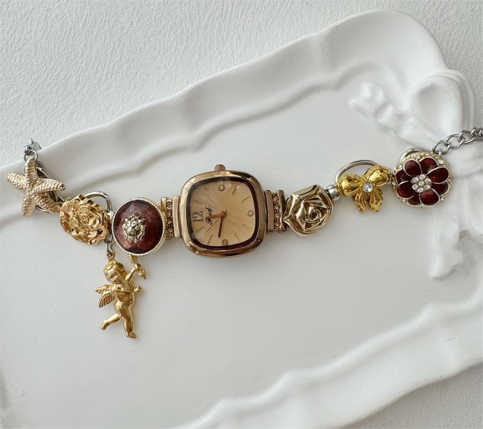 Titanium bracelet tailored for Y2K appeal featuring compact buttons and charm details