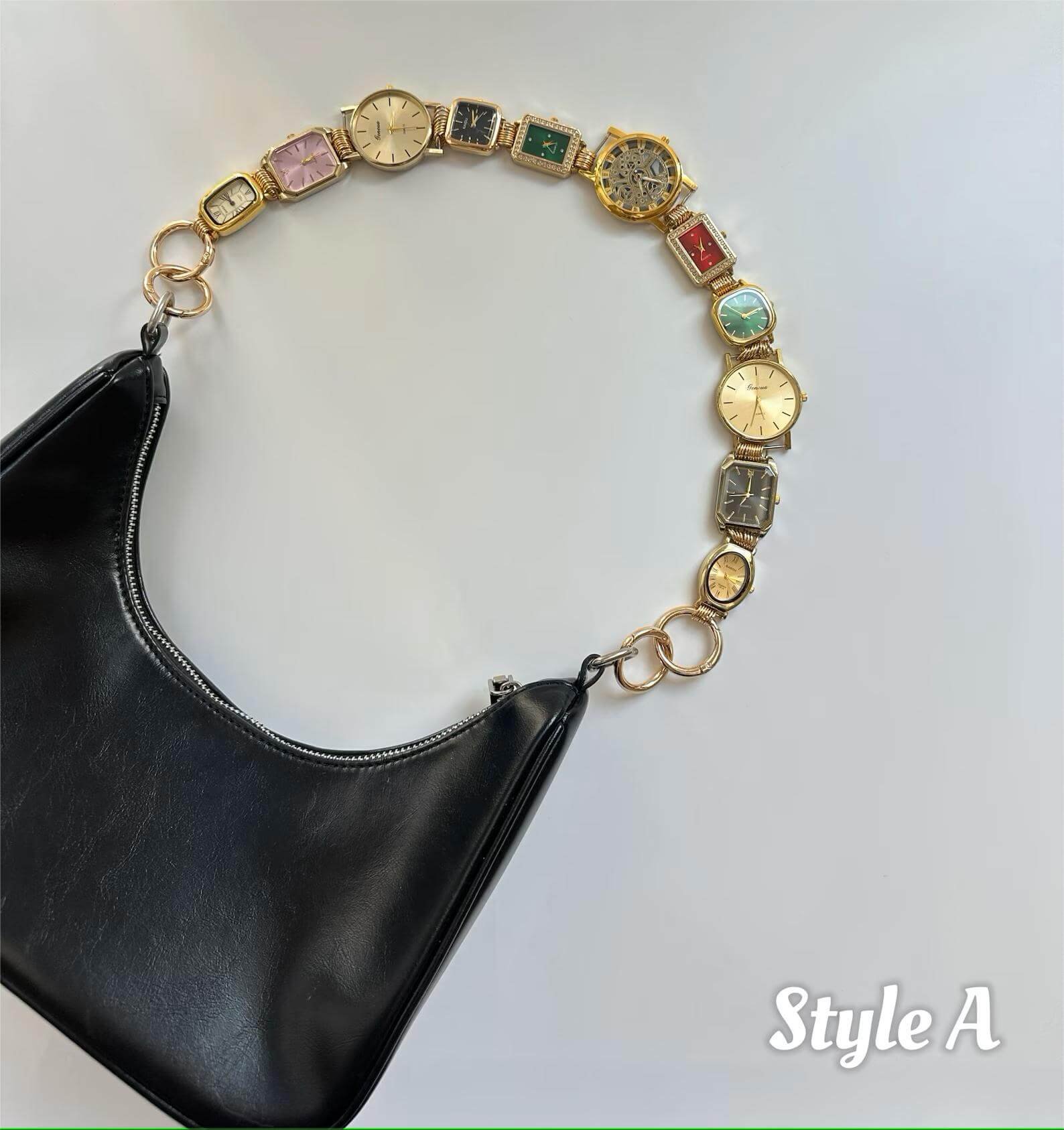 Embrace cyberpunk fashion with gold watch bag chain inspired by Selena Gomez, seen on runways and TikTok alike.