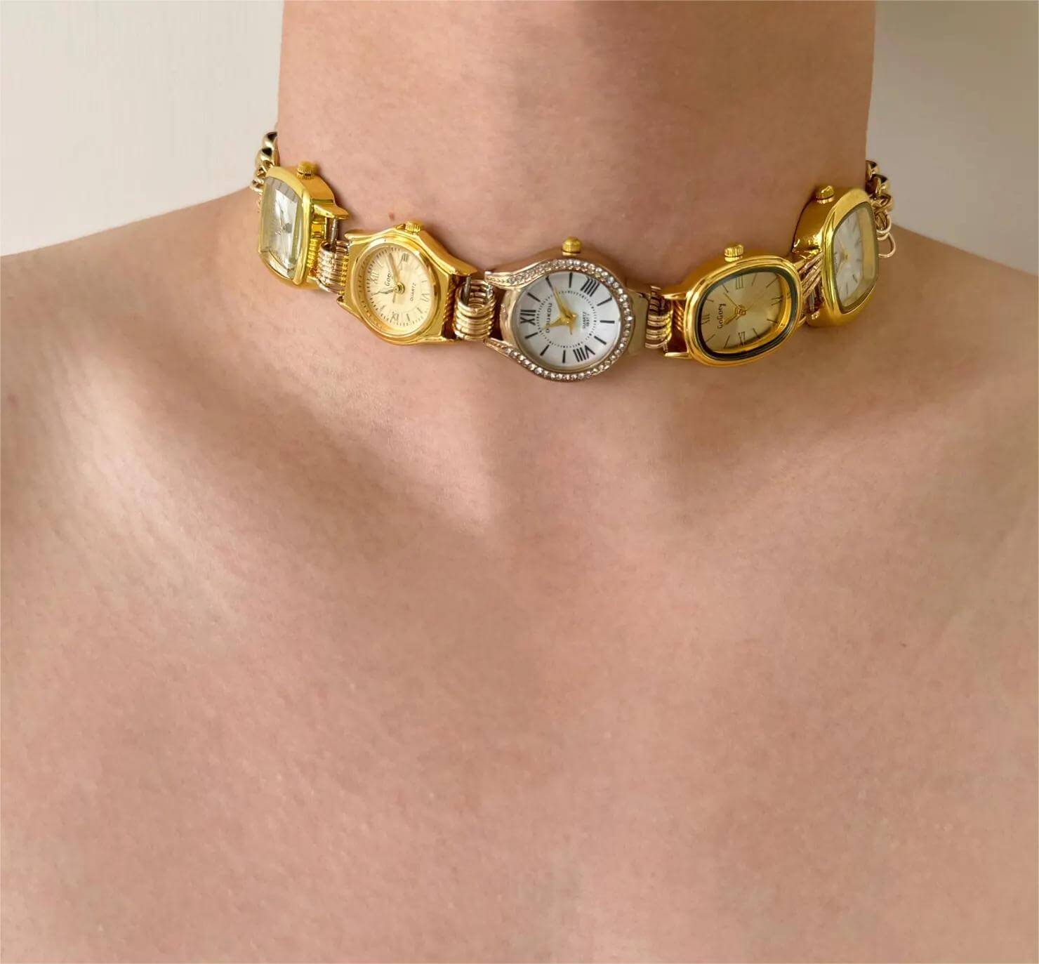 Adjustable handmade watch choker necklace with adjustable band