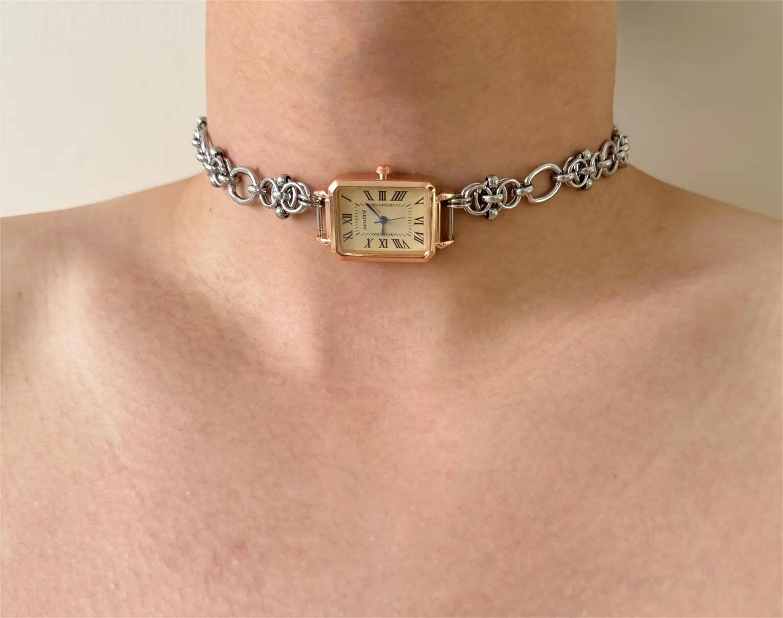 Adjustable handmade watch choker necklace