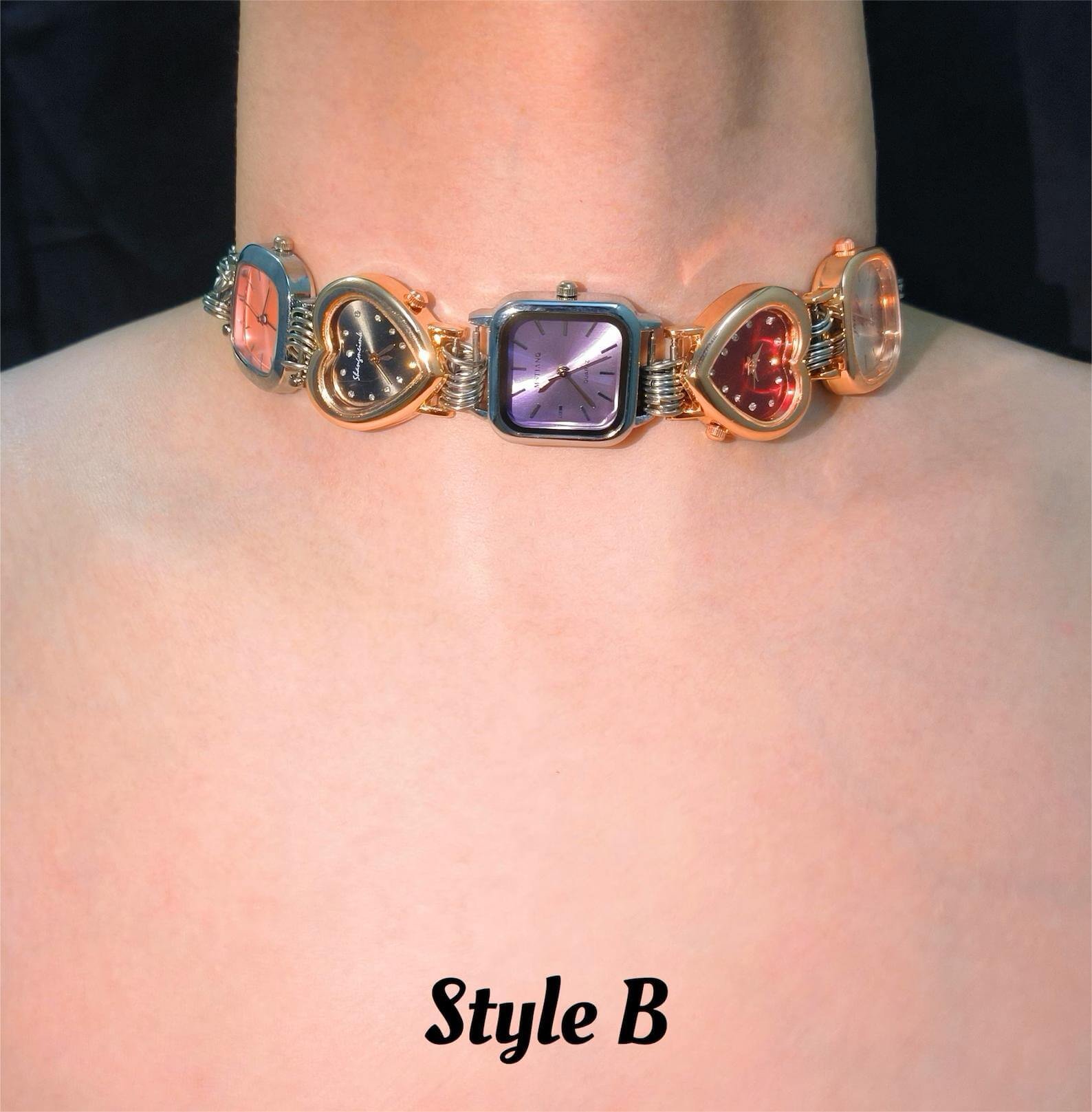 Minimalist handmade watch choker necklace with adjustable band
