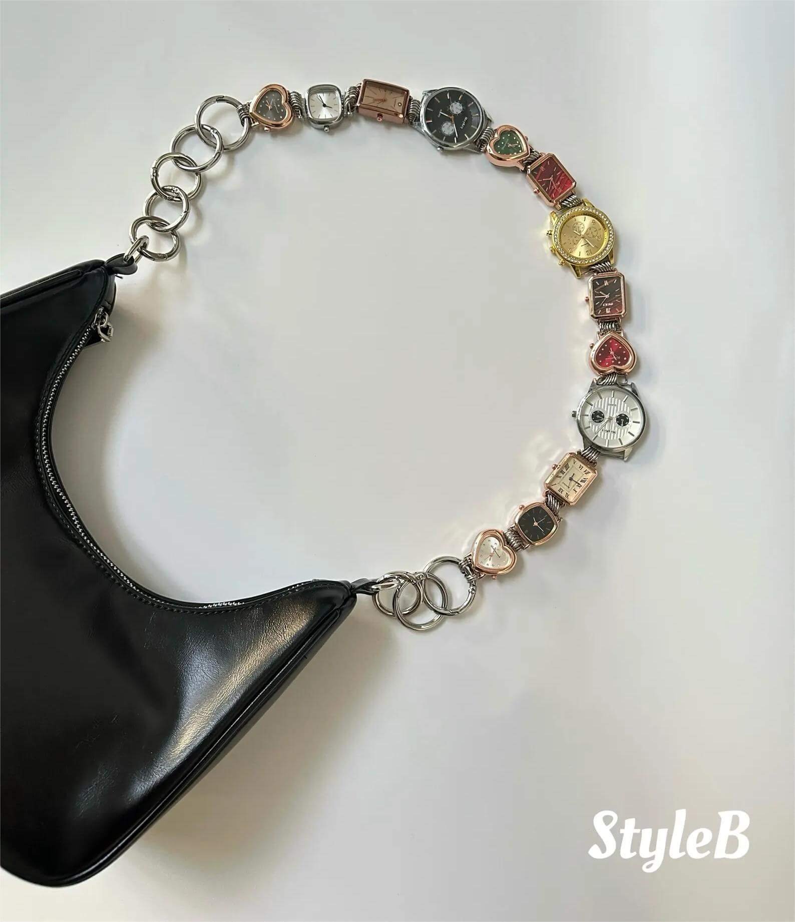 The perfect gift idea: leather strap bag chain with watch inspired by Billie Eilish, seen on runways and TikTok alike.