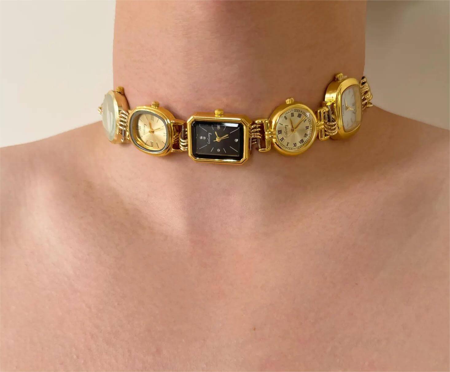 Minimalist handmade watch choker necklace worn by Emma Chamberlain