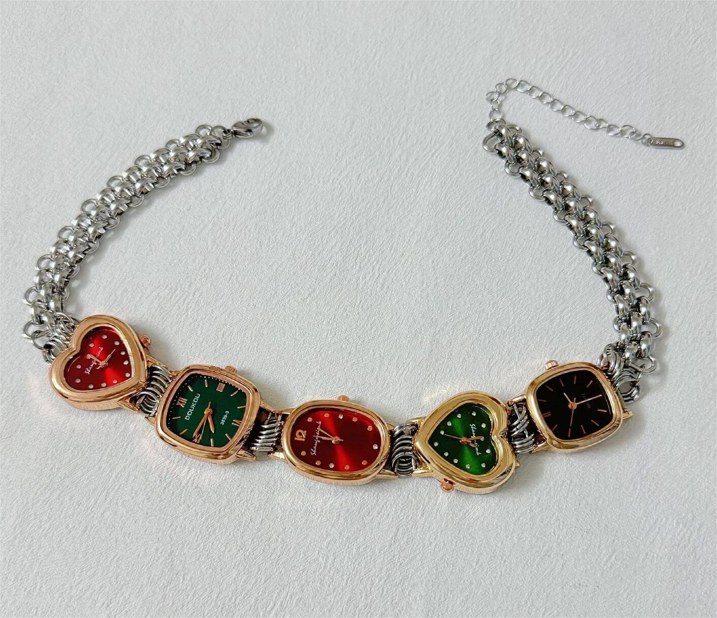 Handmade rose gold watch choker necklace