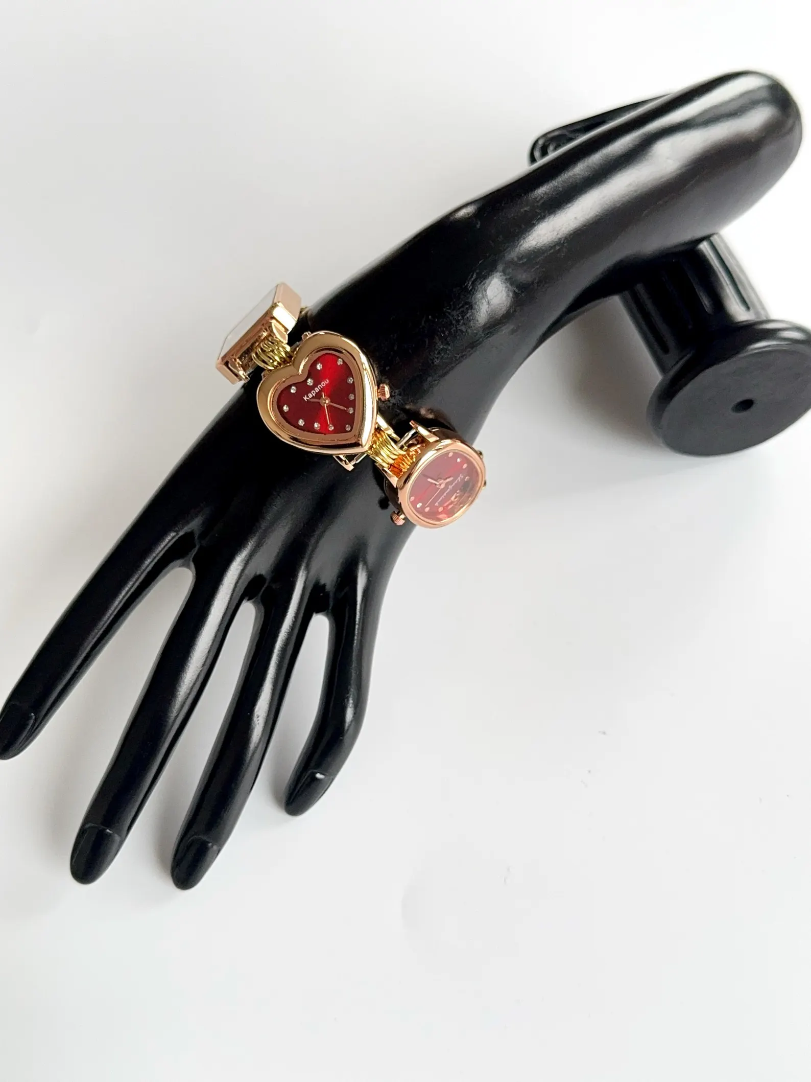Heart Minimalist titanium fashion bracelet watch enhanced by charm-button combo