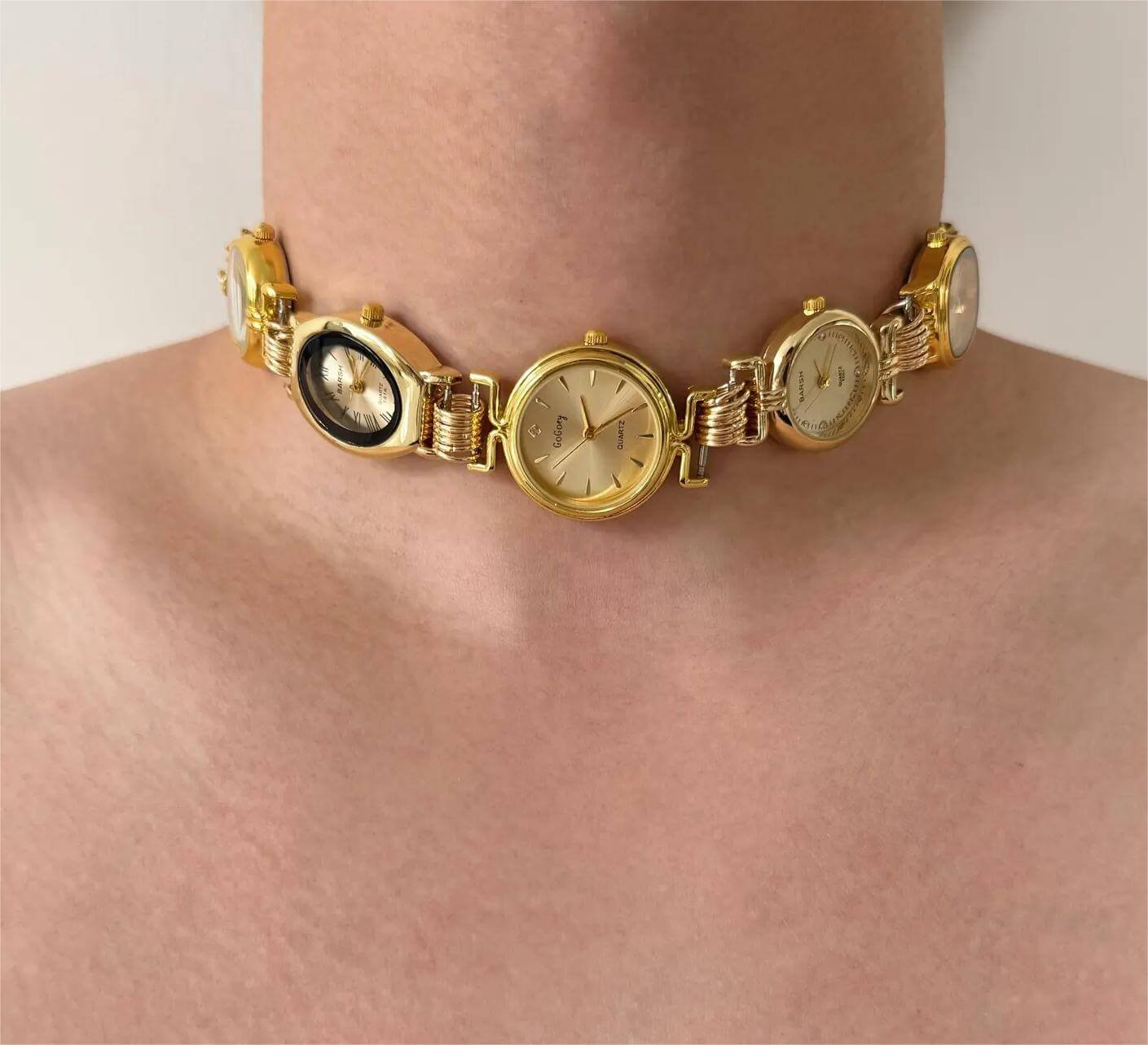 Luxury handmade watch choker necklace popular with celebrities like Selena Gomez